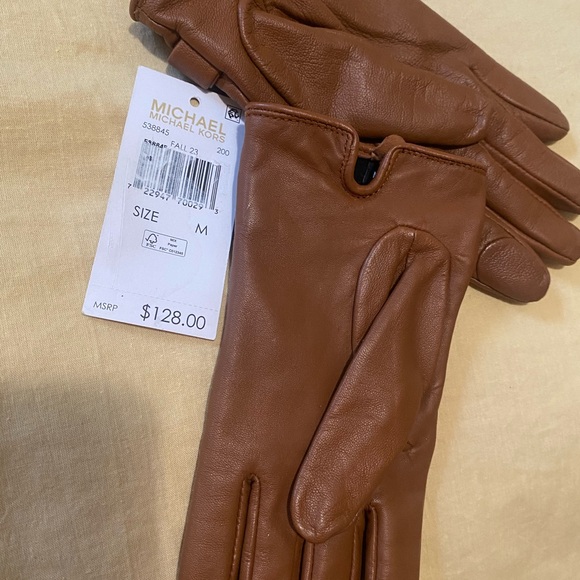 Michael Kors Tan Leather Gloves - Picture 1 of 5